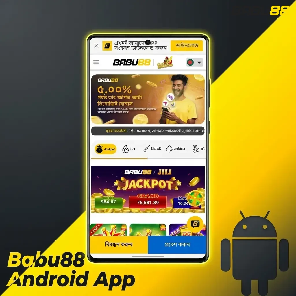 Babu88 Android APK download and installation steps on a mobile device running Android 5.0 or higher